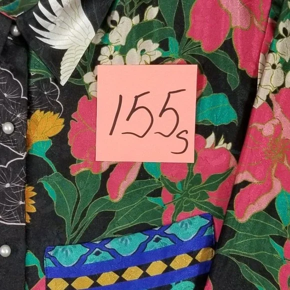 Zara XL Womens Crane Floral Print Satin Blouse Pearl Button Long Sleeve Shirt - Picture 7 of 7